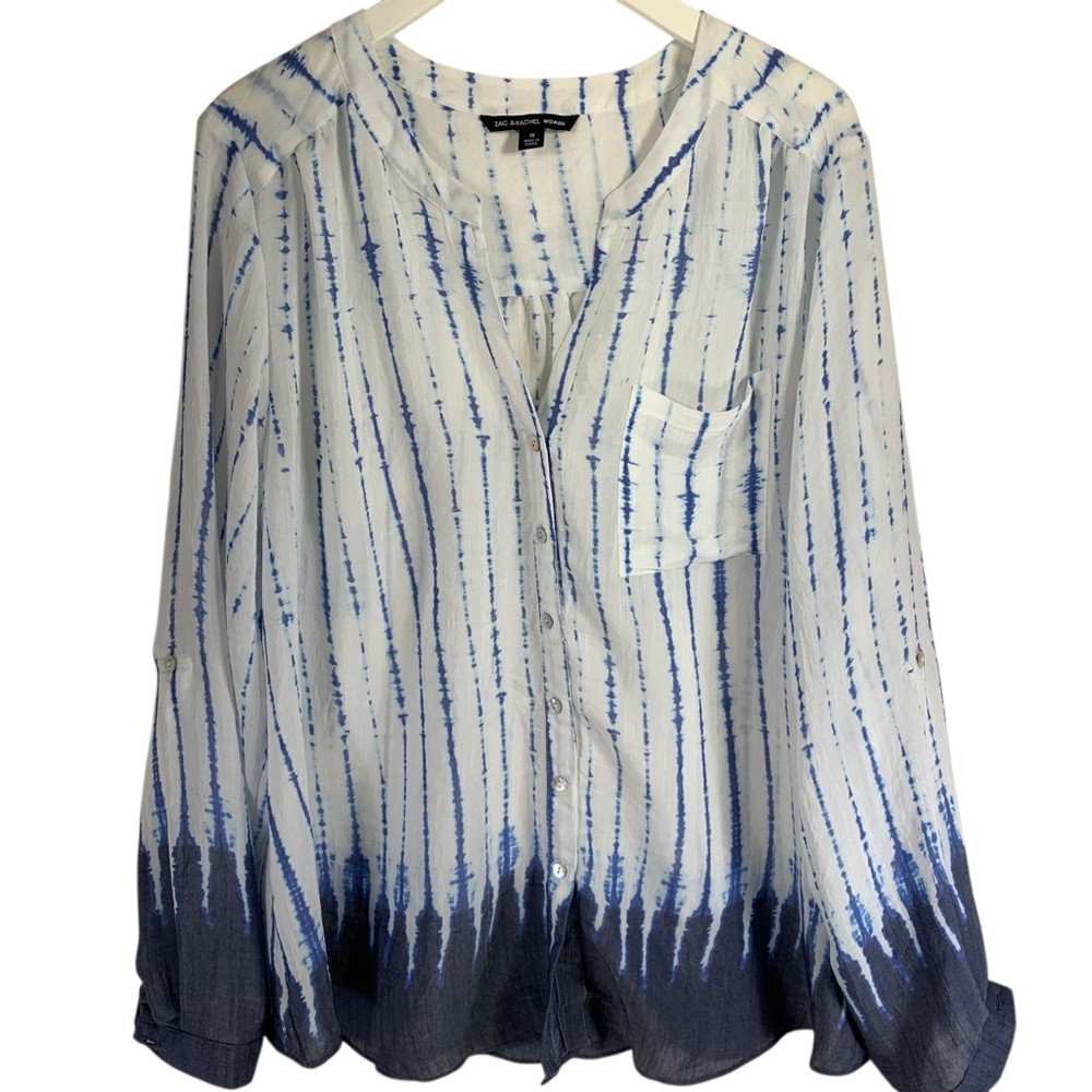 Zac & Rachel plus size Blue and White Women's peasant blouse sz 1X